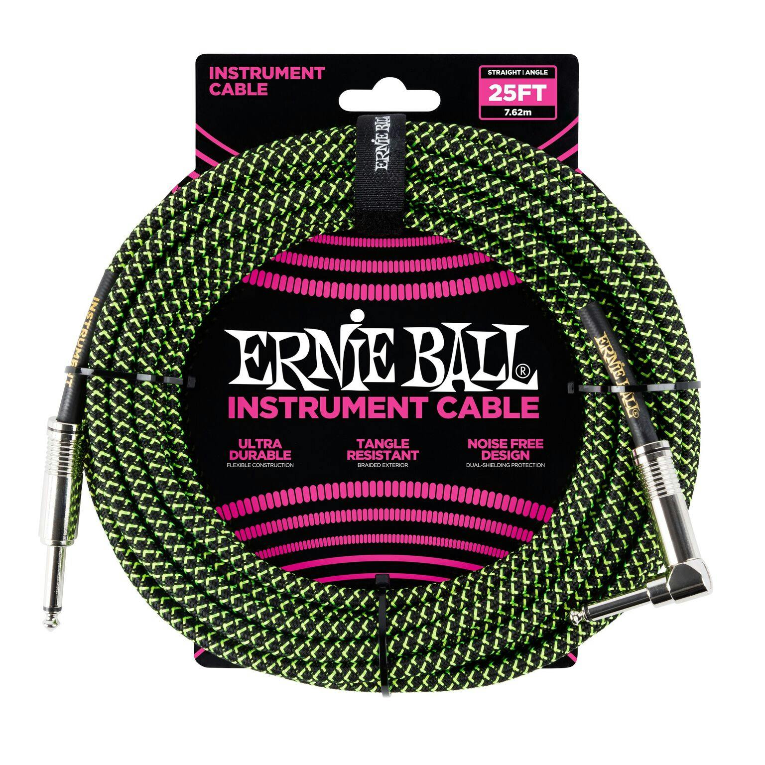 Ernie Ball 25ft Braided Instrument Cable in Green