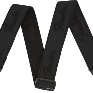 Fender WeighLess 2" Running Logo Strap in Black/Black