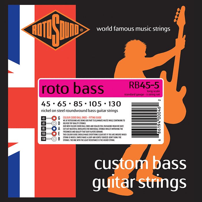 Rotosound RB45-5 Nickel 5 String Bass Strings - 45, 65, 85, 105, 130