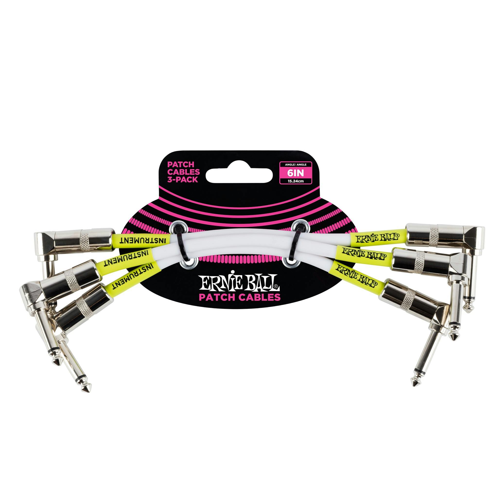Ernie Ball 6" Angle to Angle patch cable 3 pack in white