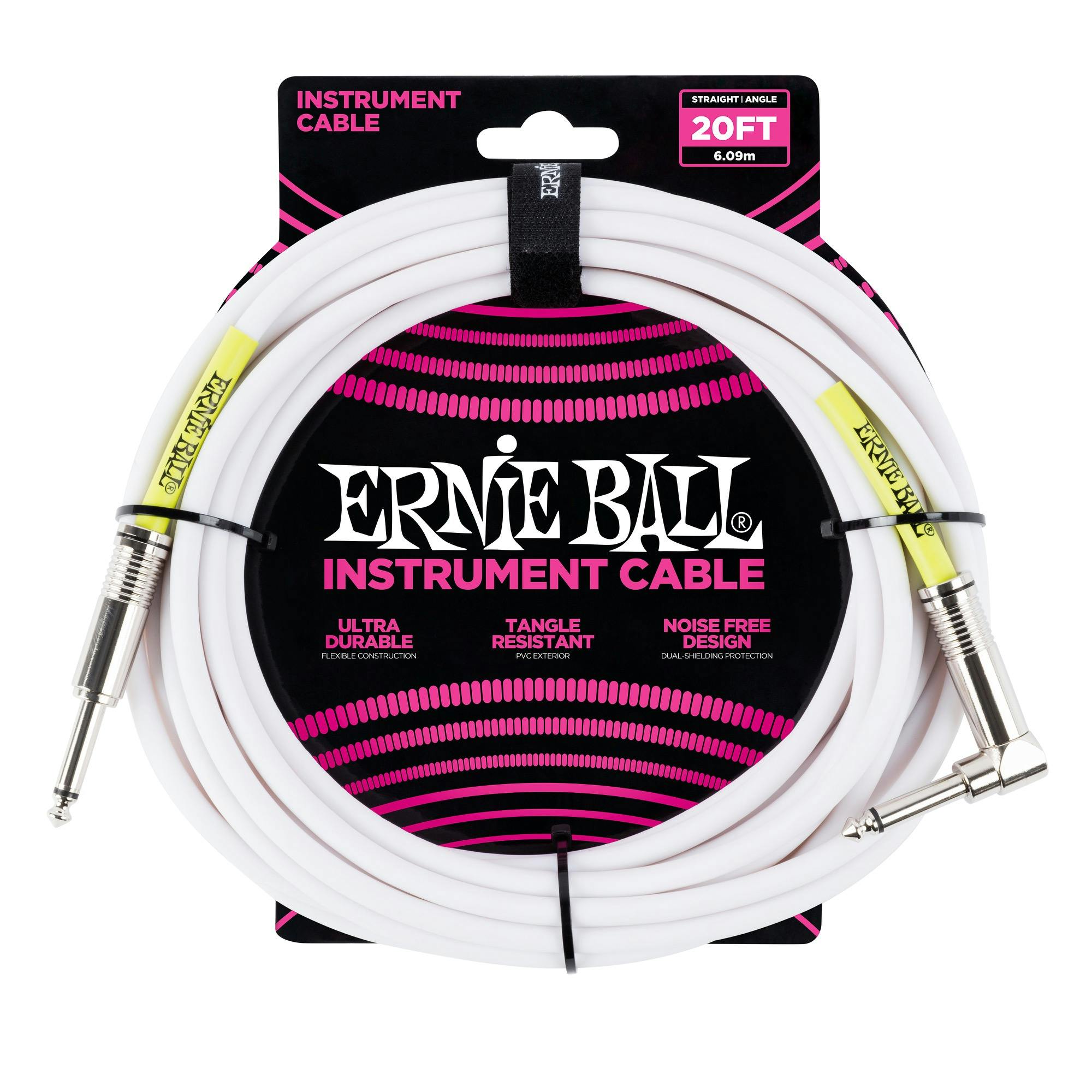 Ernie Ball Ultraflex 20ft Straight/Angle Instrument Cable in White