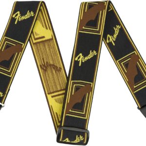 Fender WeighLess 2 inch Mono Strap, Black/Yellow/Brown