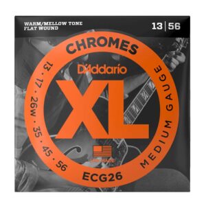 D'Addario ECG26 XL Chromes Flatwound 13-56 Medium Electric Guitar Strings