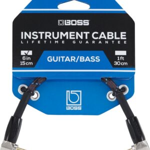 Boss 6 inch / 15cm instrument cable, angled/angled 1/4 inch jack, 3-pack