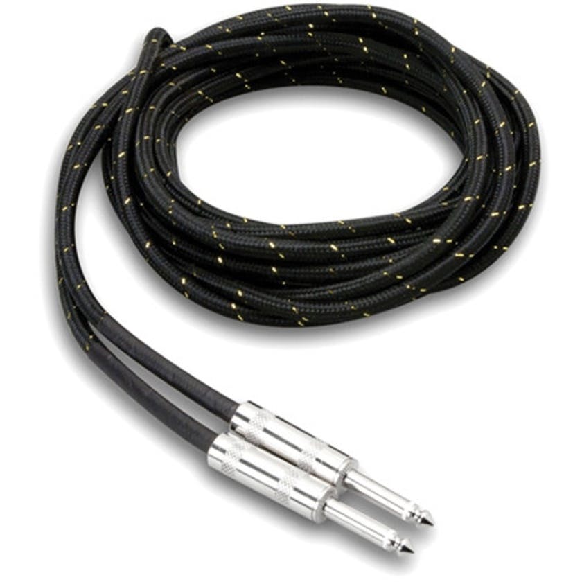 Hosa Cloth Guitar Cable,  Straight to Same, 18 ft / 5.5M, Black/Gold