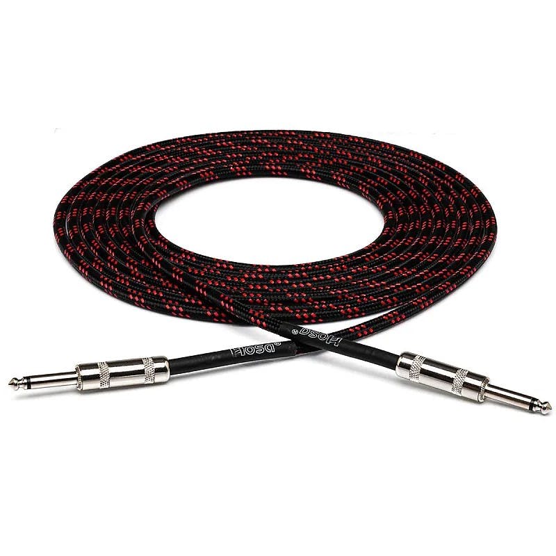 Hosa Cloth Guitar Cable,  Straight to Same, 18 ft / 5.5M, Black/Red