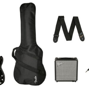 Squier Affinity Precision Bass Guitar PJ Pack in Black with Rumble 15W Amp