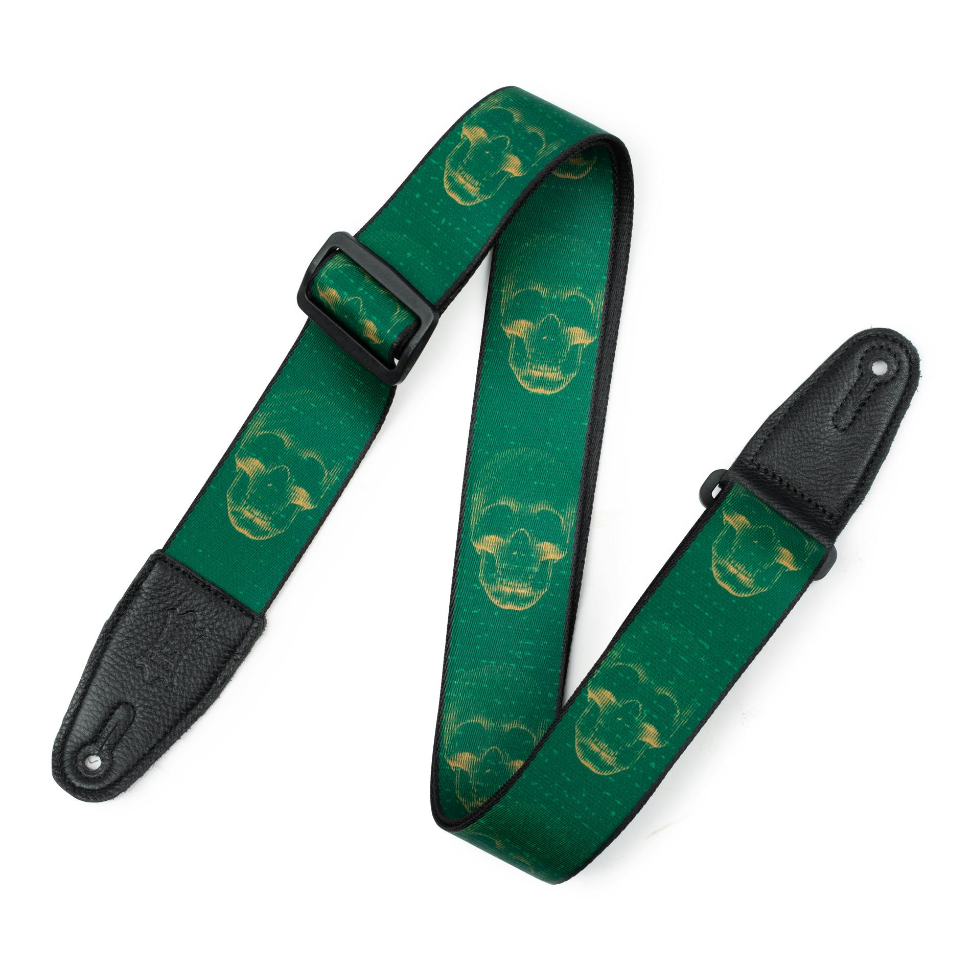 Levy Prints Polyester Guitar Strap in Green Mustard Skull