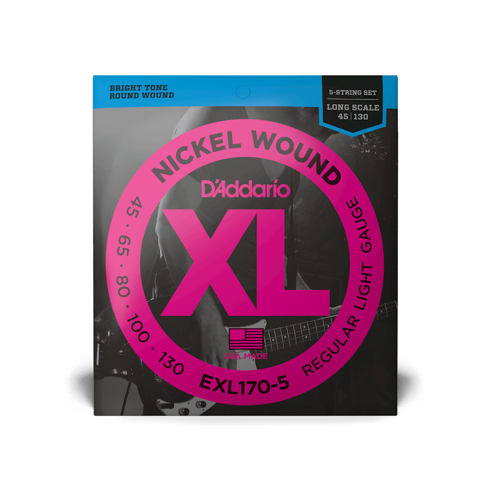 D'Addario Nickel Wound 45-130 5-String Long Scale Bass Guitar Strings - Light