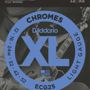 D'Addario ECG25 XL Chromes Flatwound 12-52 Light Electric Guitar Strings