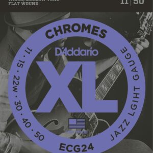 D'Addario ECG24 XL Chromes Flatwound 11-50 Jazz Light Electric Guitar Strings