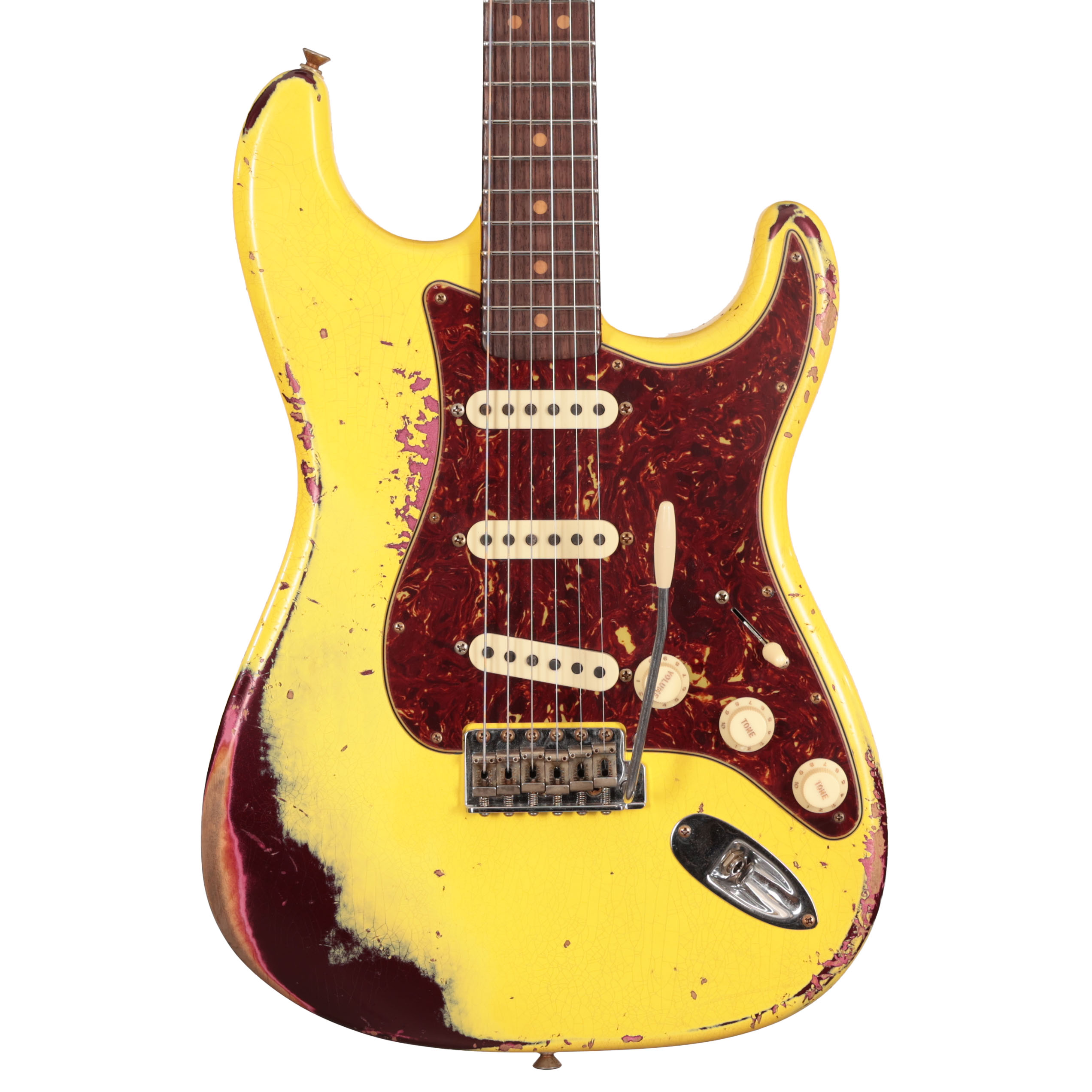 Fender Custom Shop '65 Stratocaster Heavy Relic in Faded Aged Graffiti Yellow over Oxblood