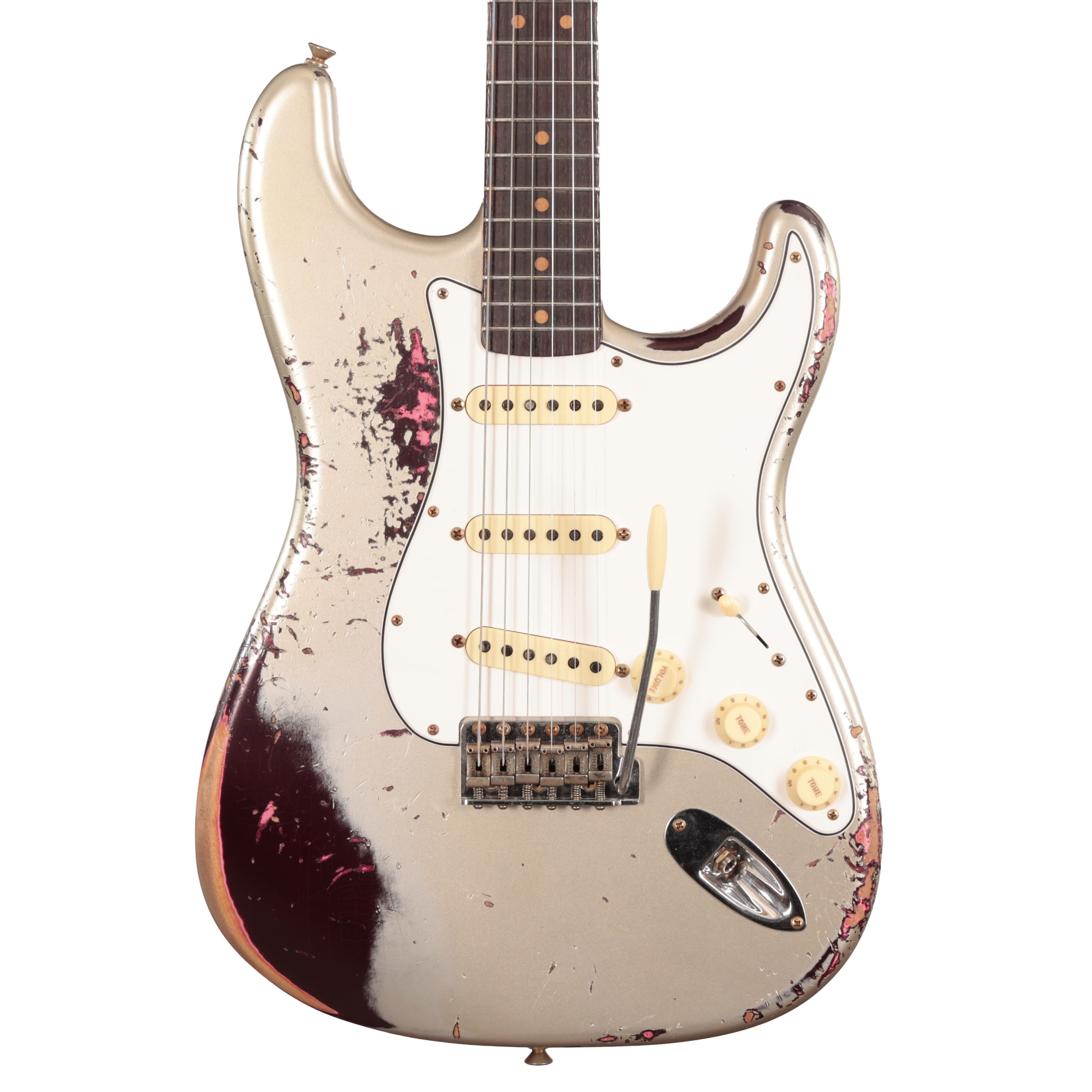 Fender Custom Shop '65 Stratocaster Heavy Relic in Aged Inca Silver over Oxblood