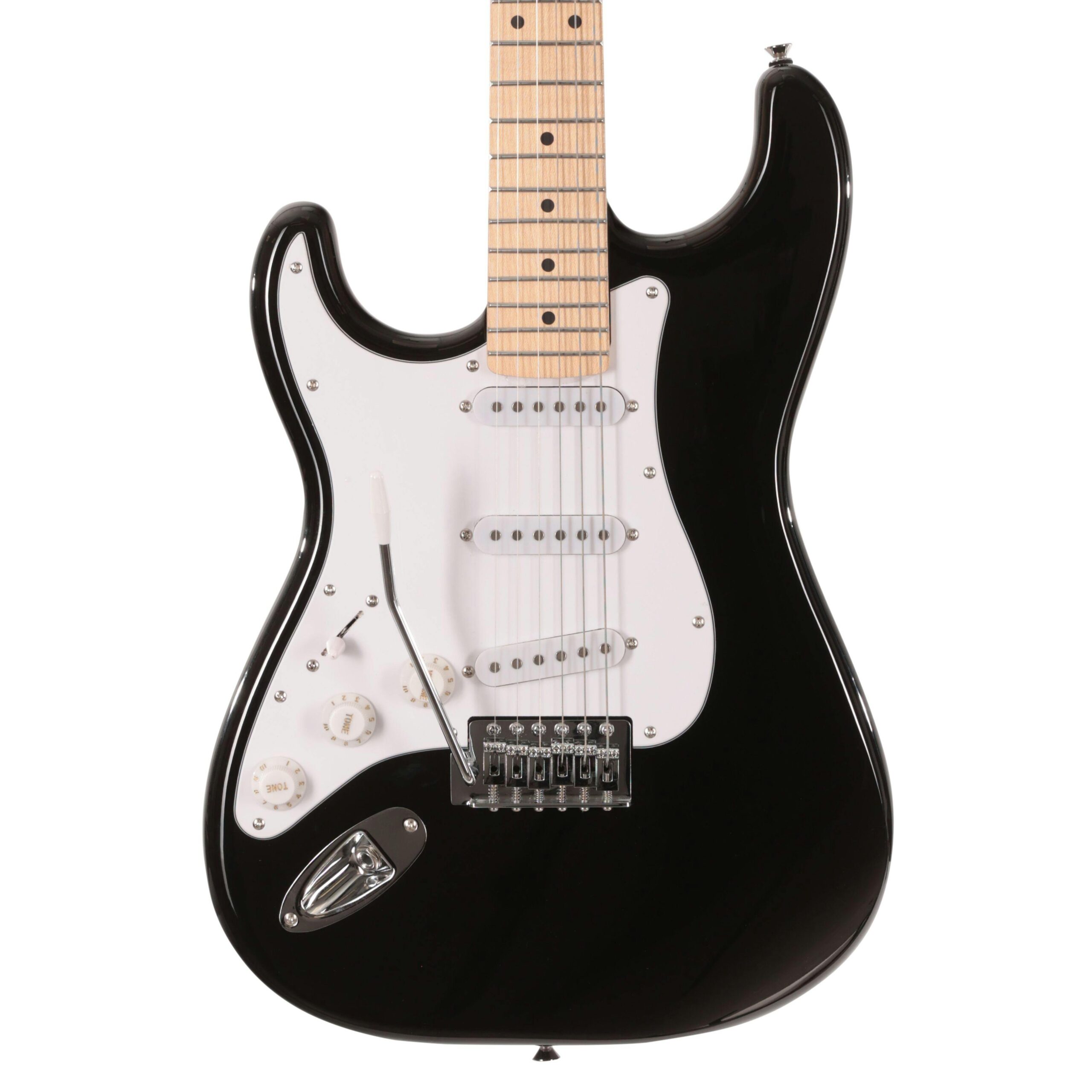 EastCoast ST1 Left Handed Electric Guitar in Black with Maple Fretboard