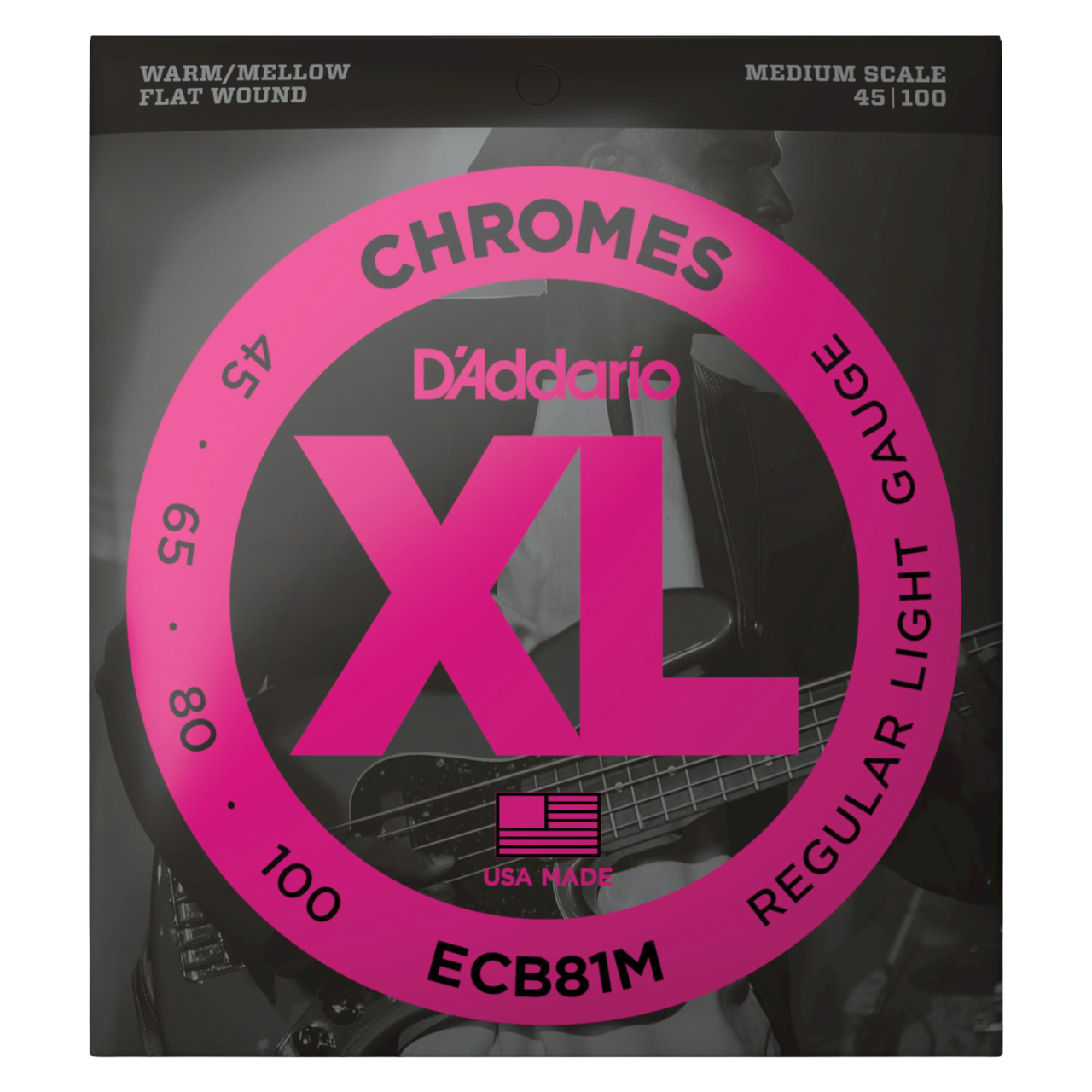 D'addario ECB81M Medium Scale Flatwound 45 - 100 4 String Bass Set