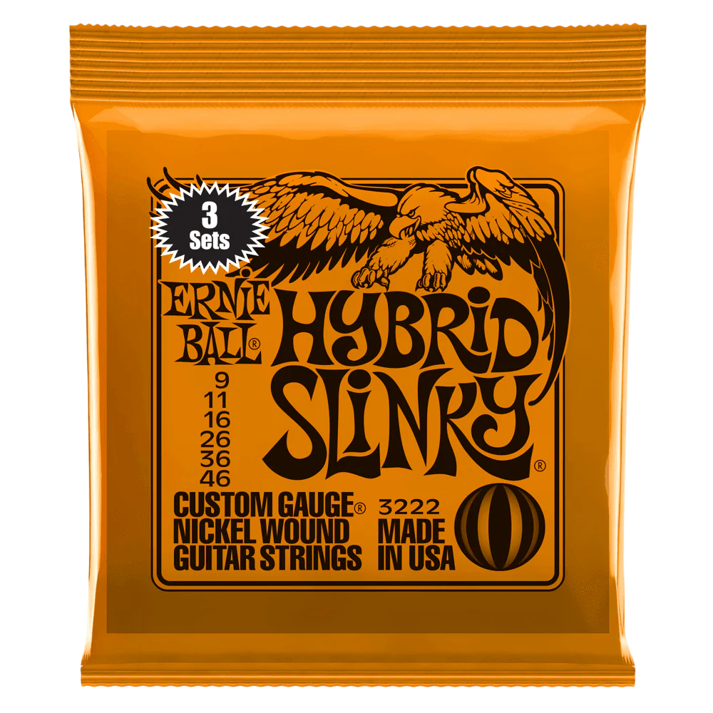 Ernie Ball 3222 Hybrid Slinky Nickel Wound 9-46 Electric Guitar Strings, 3-Pack