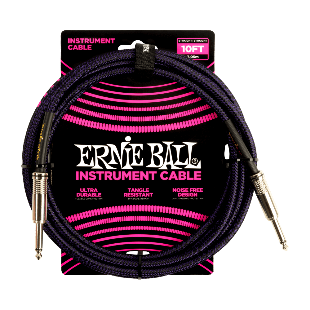 Ernie Ball Braided Instrument Cable Straight/Straight 10ft in Purple/Black