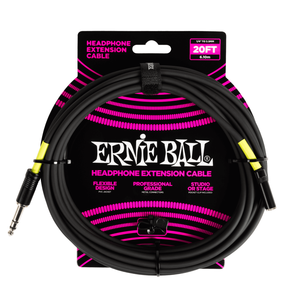 Ernie Ball Headphone Extension Cable 1/4 to 3.5mm 20ft in Black