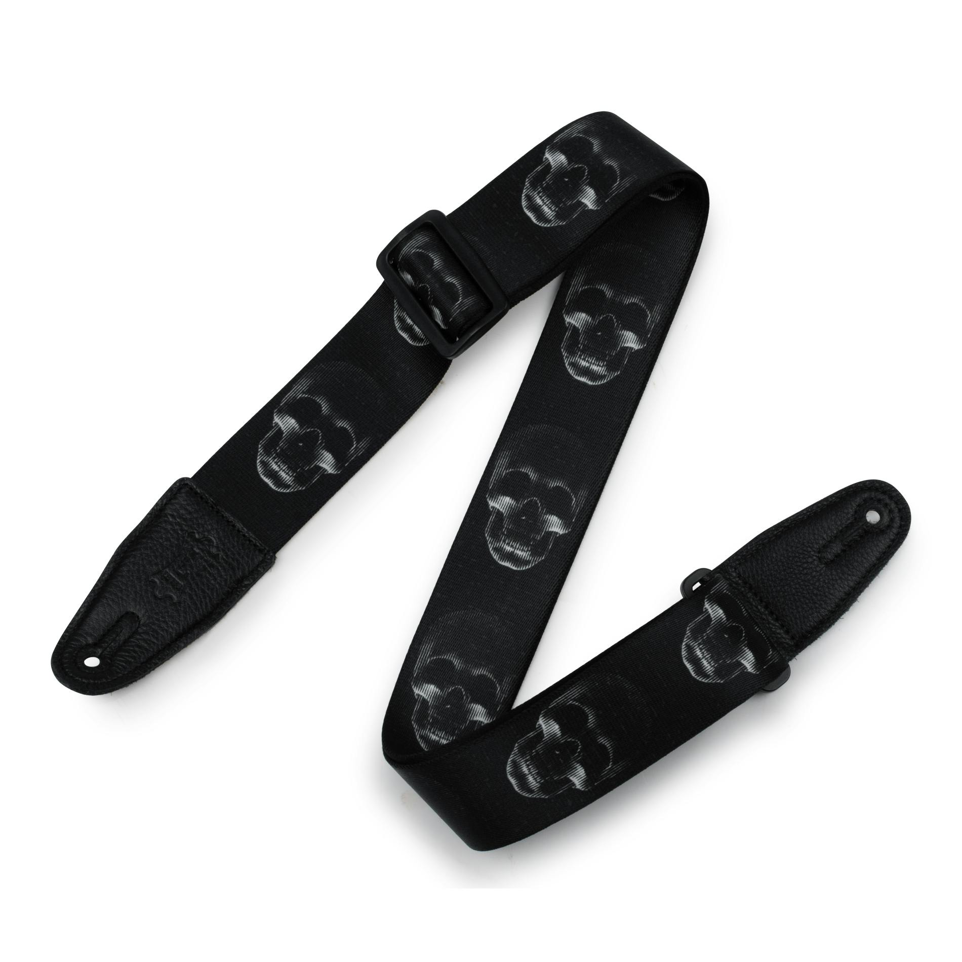 Levy Prints Polyester Guitar Strap in Black White Skull