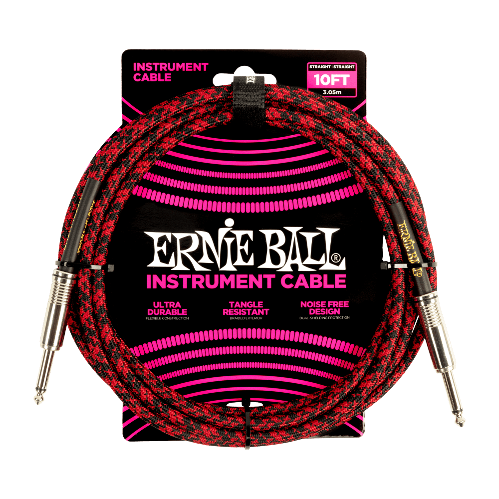 Ernie Ball Braided Instrument Cable Straight/Straight 10ft in Red/Black