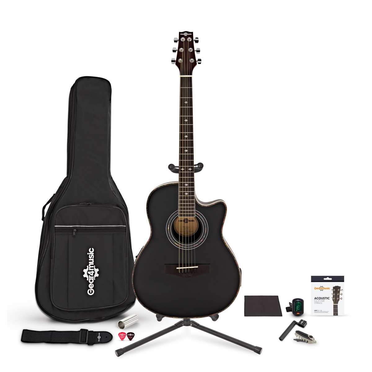Roundback Acoustic Guitar Complete Player Pack Black
