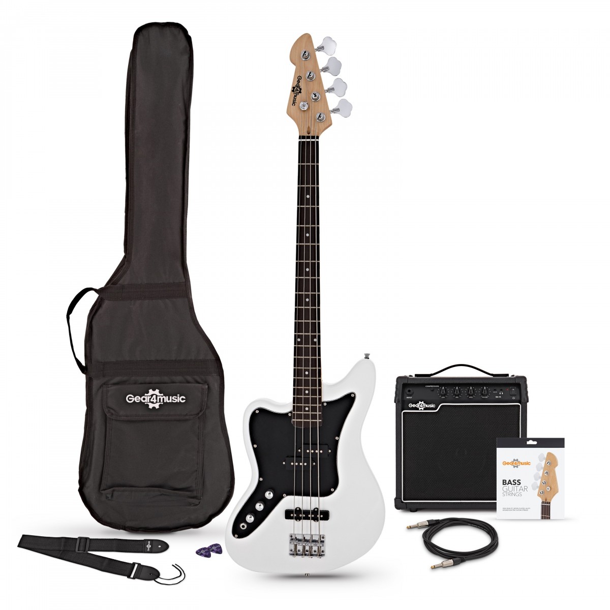 Seattle Left Handed Bass Guitar + 15W Amp Pack White