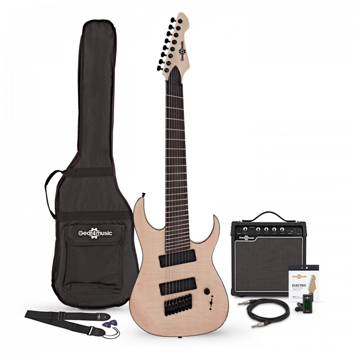 Harlem S 8-String Fanned Fret Guitar + 15W Amp Pack Natural