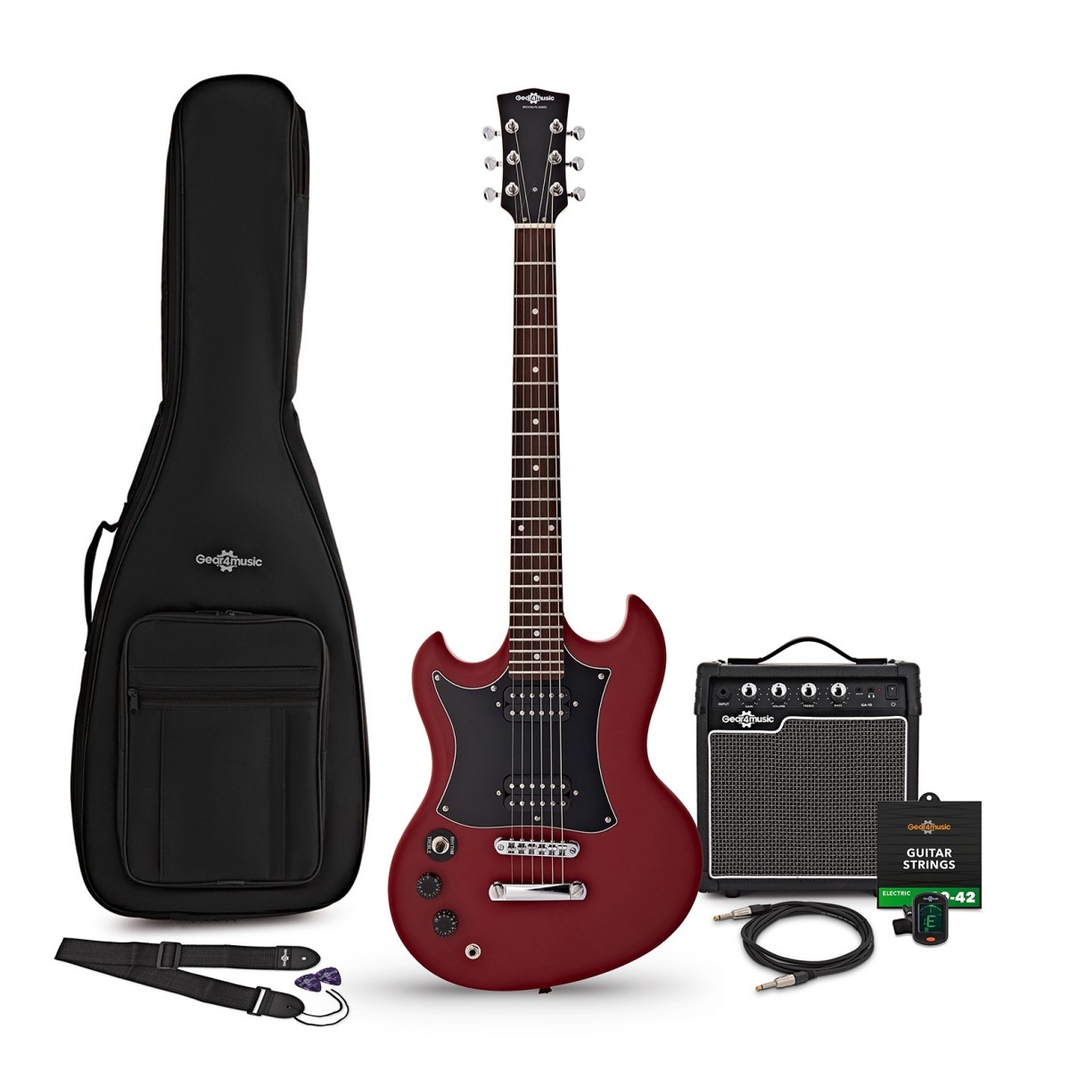 Brooklyn Left Handed Electric Guitar Red 10W Guitar Amp Accessory Pack