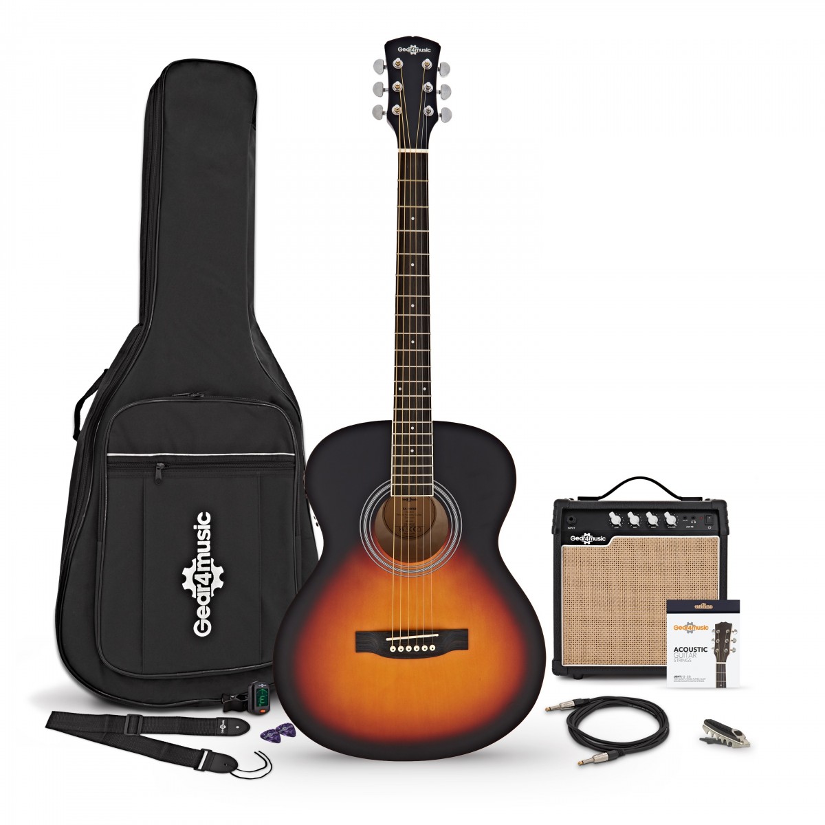 Student Electro Acoustic Guitar Sunburst 15W Acoustic Amp Accessory Pack
