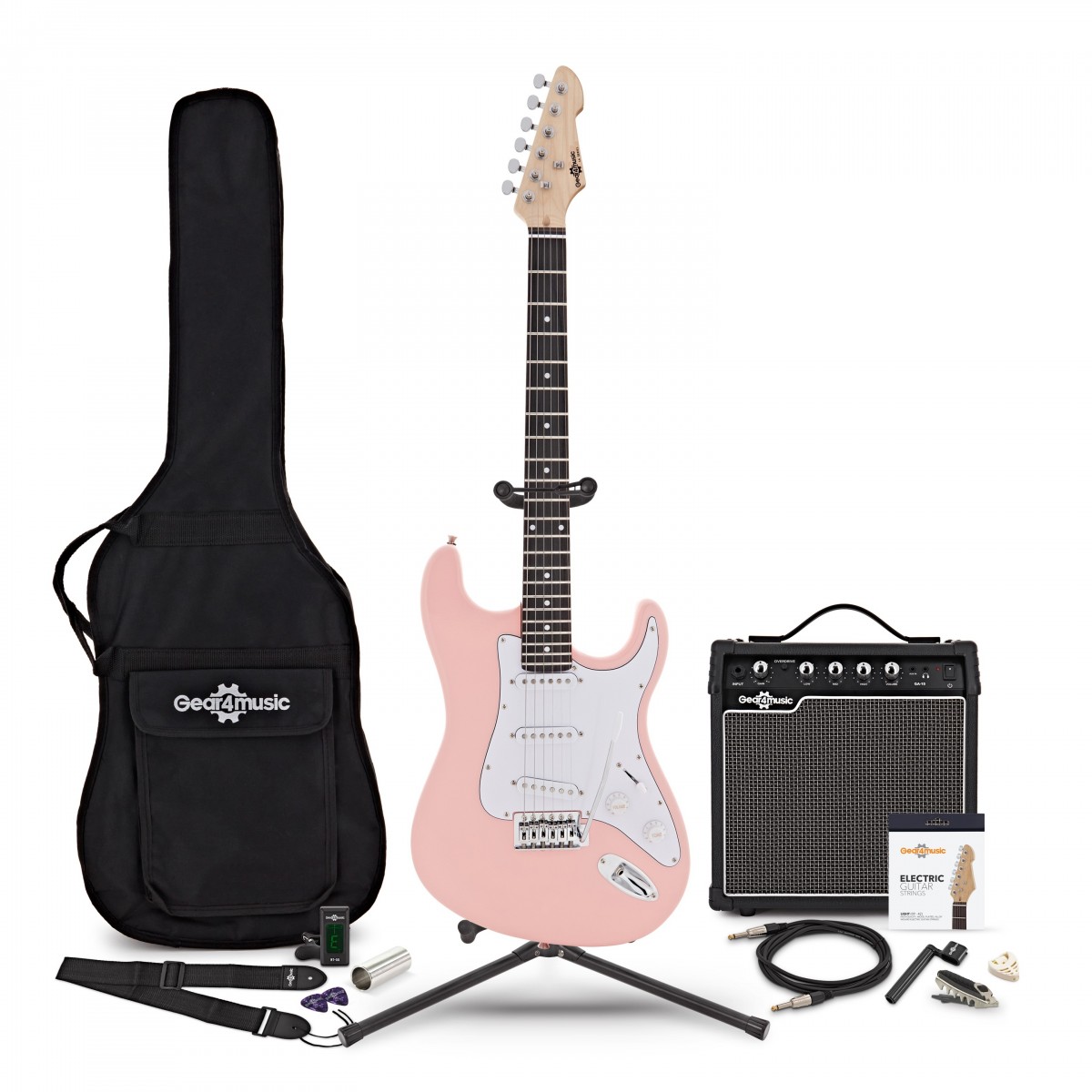 LA Electric Guitar Pink 15W Guitar Amp Ultimate Accessory Pack