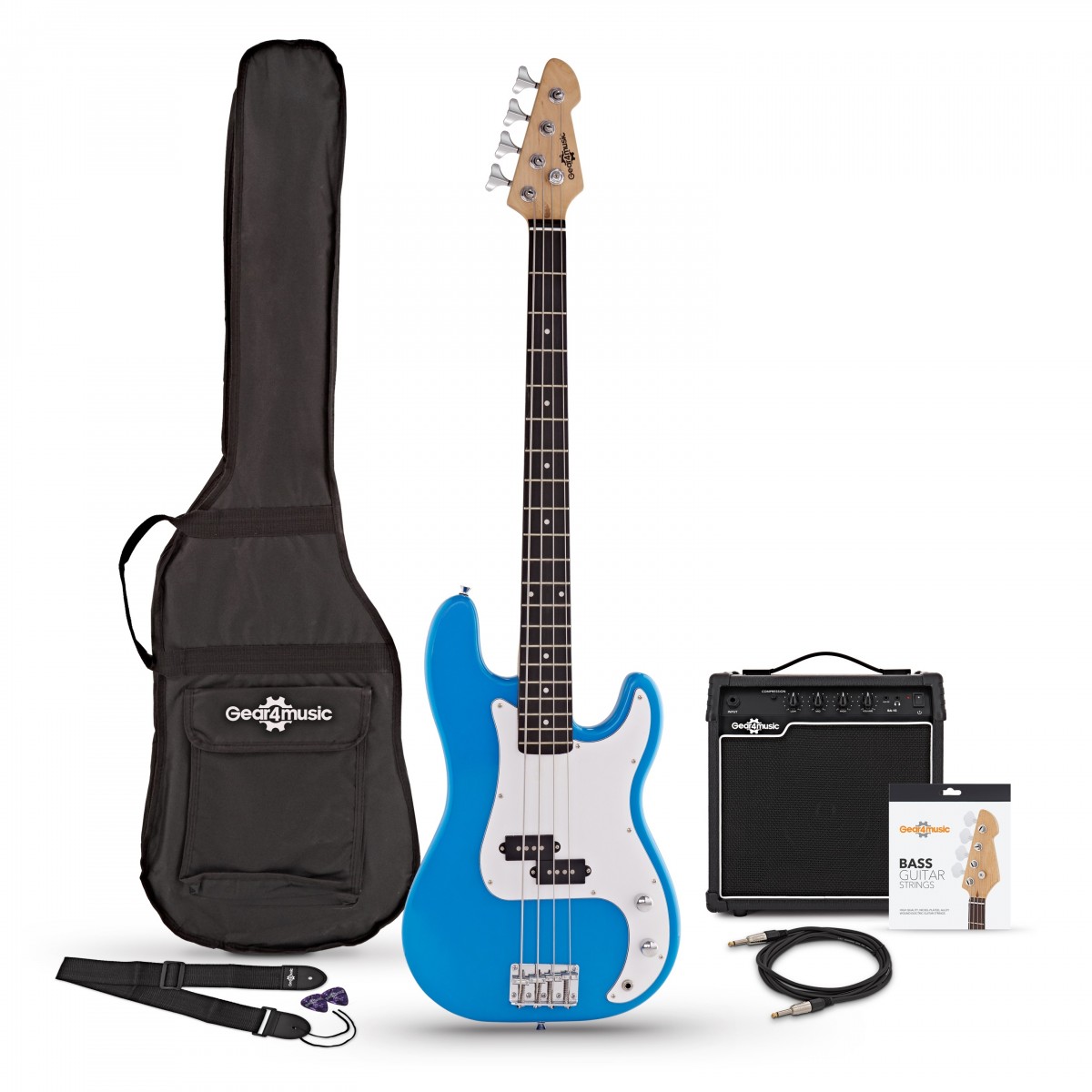 LA Bass Guitar Blue 15W Bass Amp Pack
