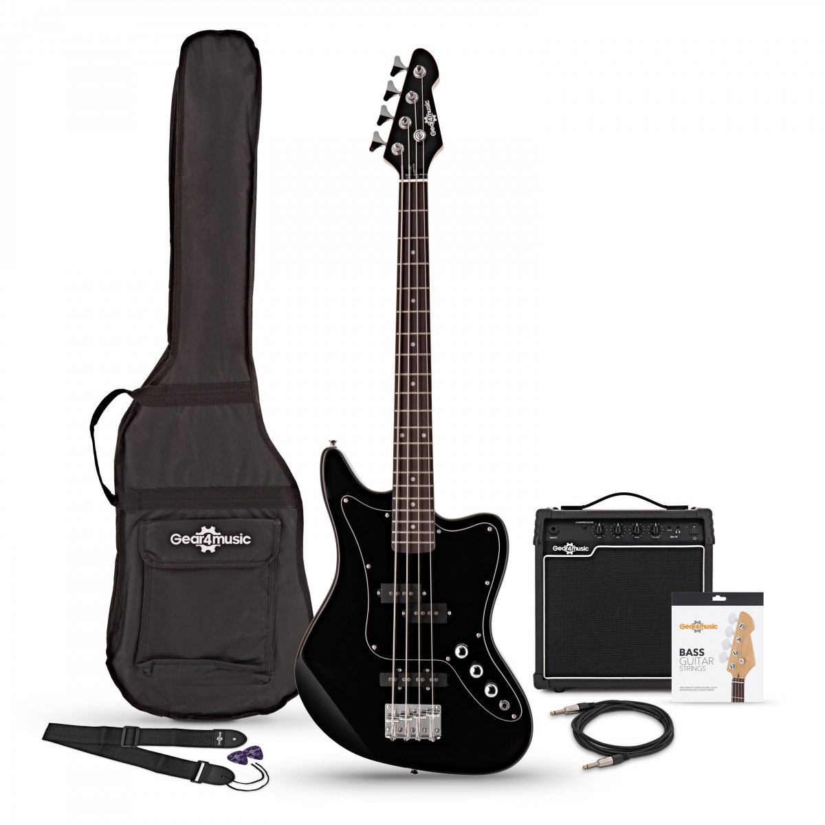 Seattle Short Scale Bass Guitar + 15W Amp Pack Black