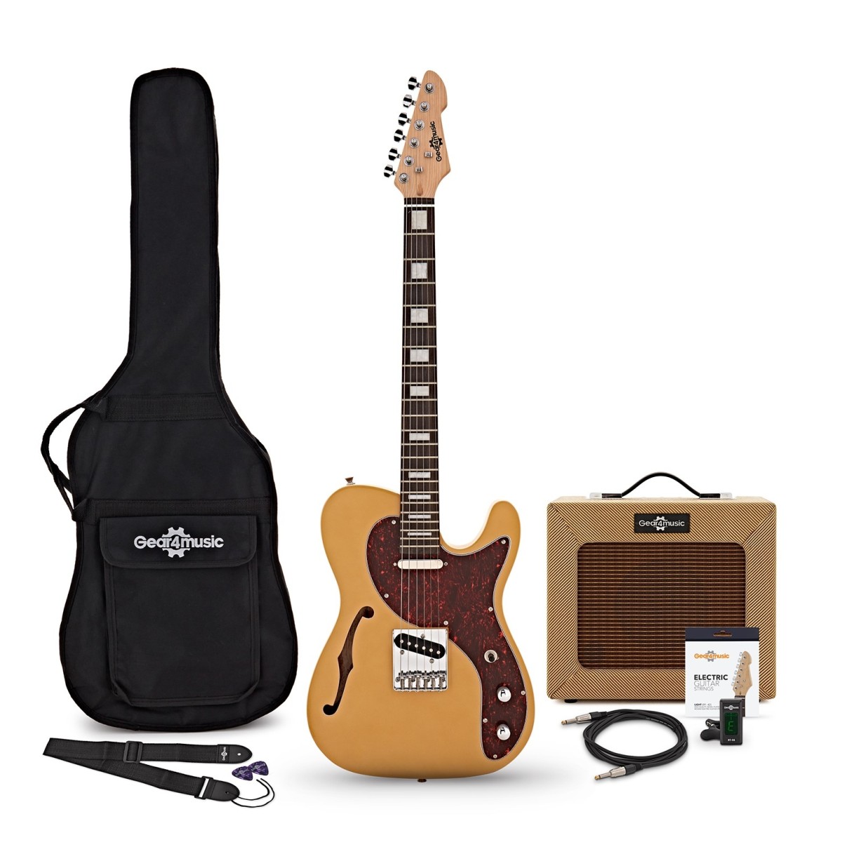 Knoxville Semi-Hollow Electric Guitar Butterscotch 15W Tweed Amp Accessory Pack