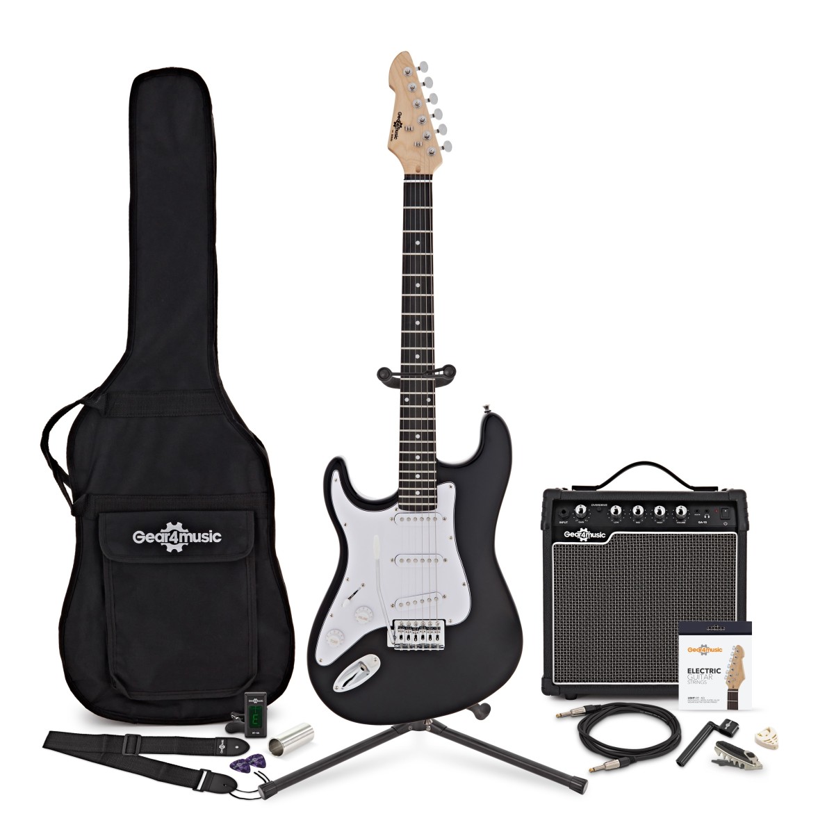 LA Left Handed Electric Guitar Black 15W Guitar Amp Ultimate Accessory Pack