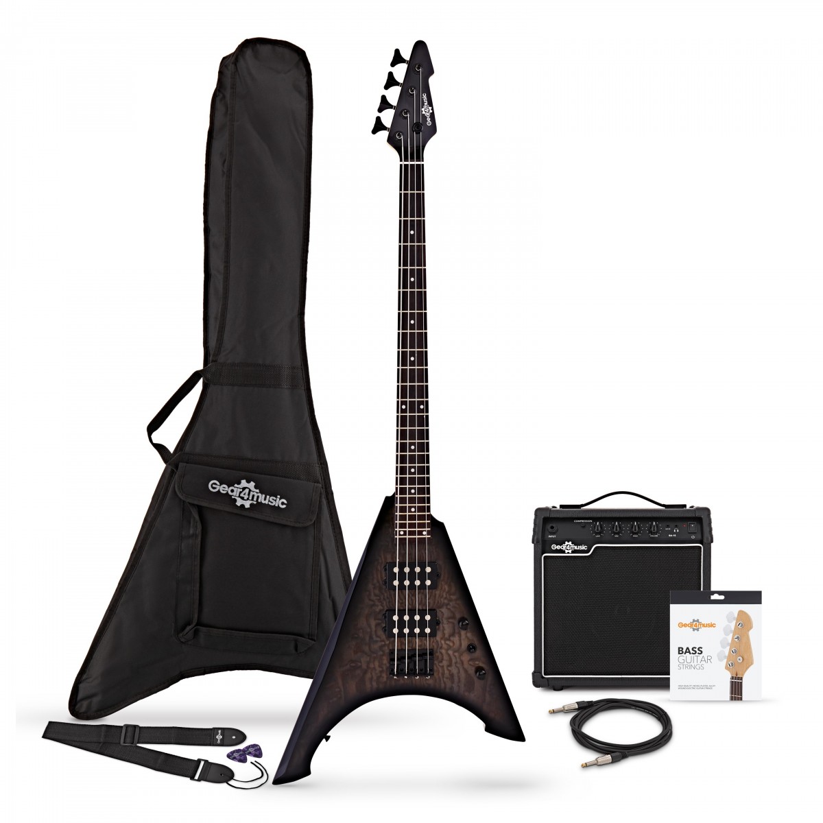 Harlem V Bass Guitar + 15W Amp Pack Trans Black