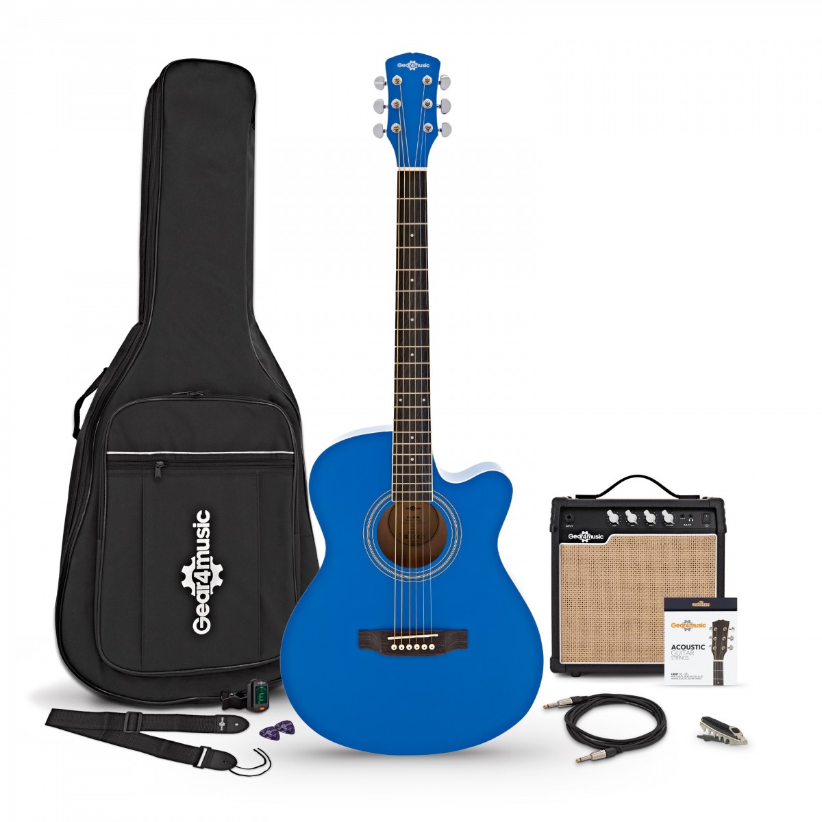 Single Cutaway Electro Acoustic Guitar Blue 15W Acoustic Amp Accessory Pack