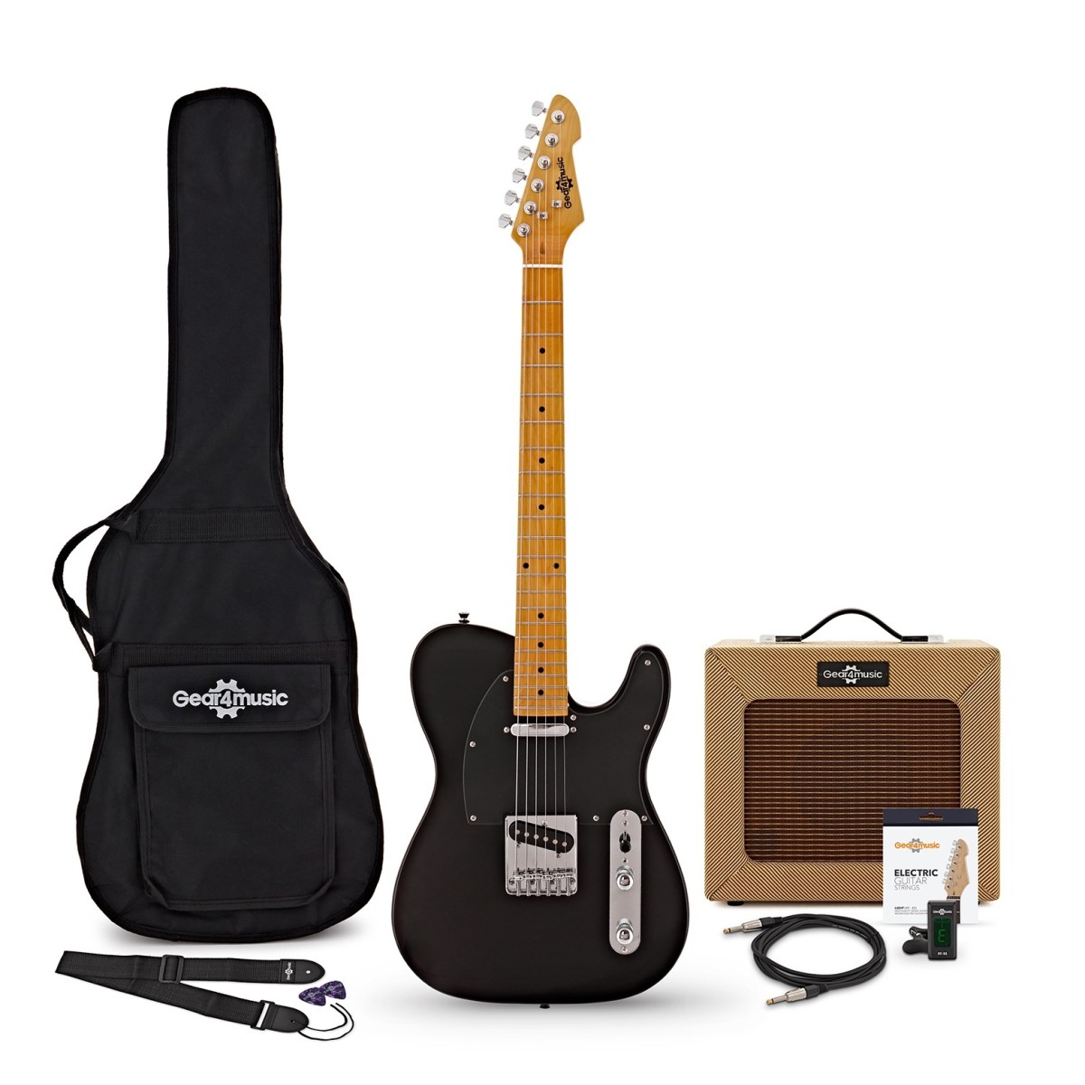 Knoxville Electric Guitar Black 15W Tweed Amp Accessory Pack