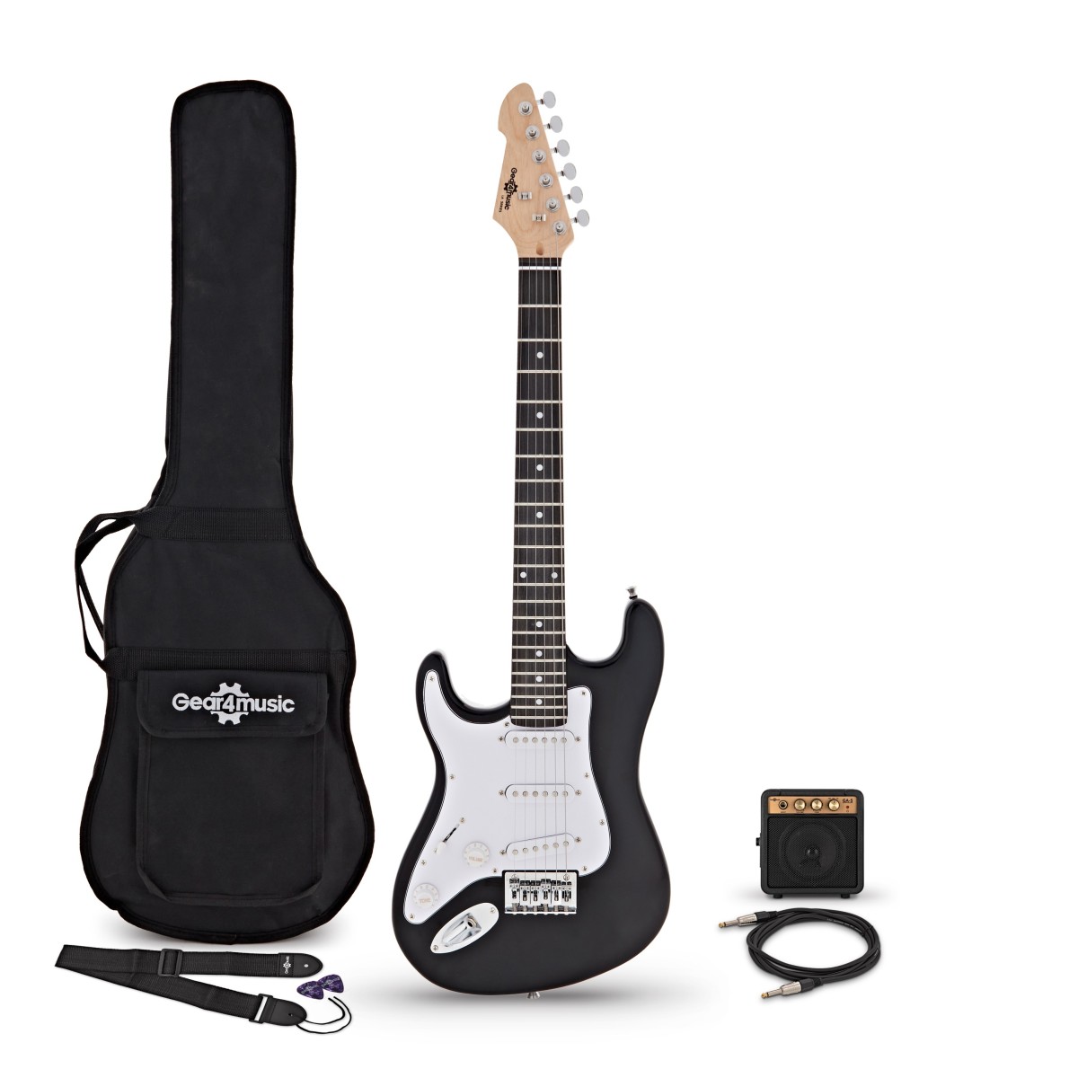 3/4 LA Left Handed Electric Guitar Black Mini Guitar Amp Pack