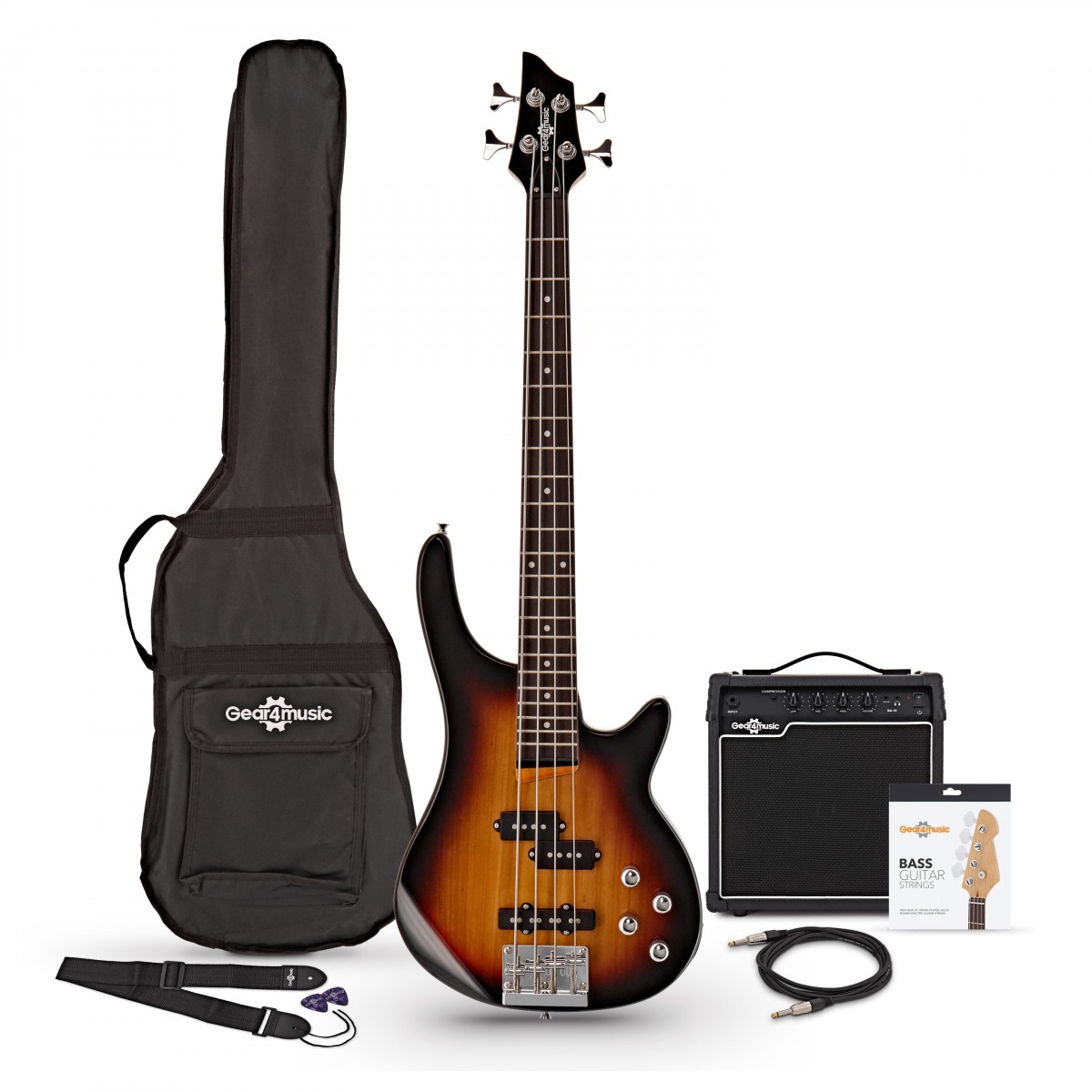 Chicago Short Scale Bass Guitar + 15W Amp Pack Sunburst