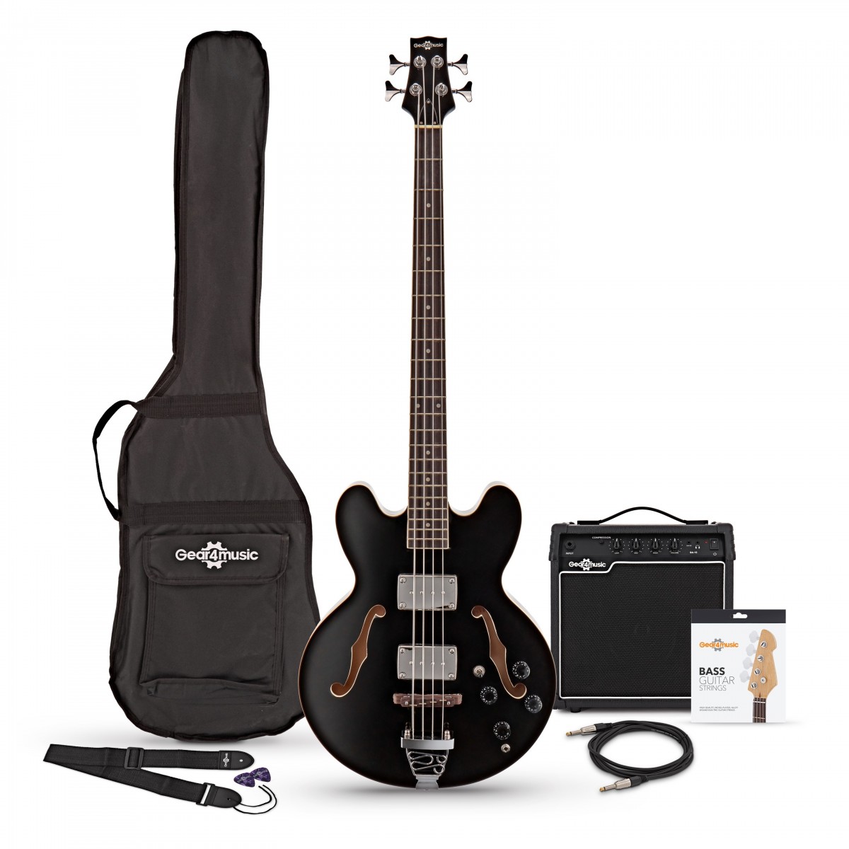 San Francisco Semi Acoustic Bass Black 15W Bass Amp Pack