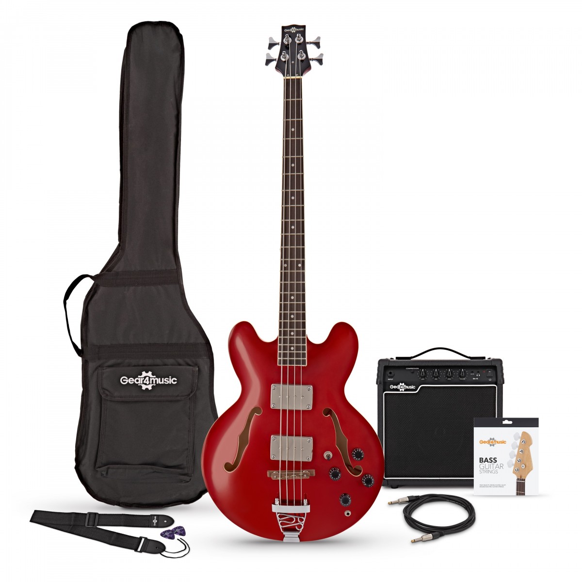 San Francisco Semi Acoustic Bass Wine Red 15W Bass Amp Pack