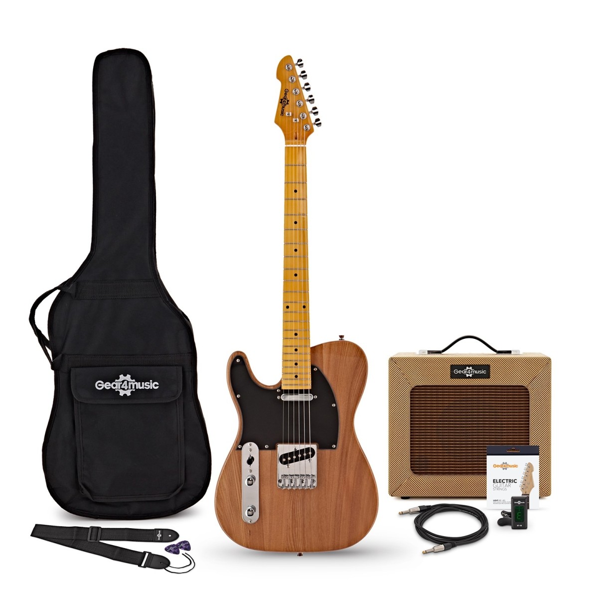 Knoxville Left Handed Electric Guitar Natural 15W Tweed Amp Accessory Pack
