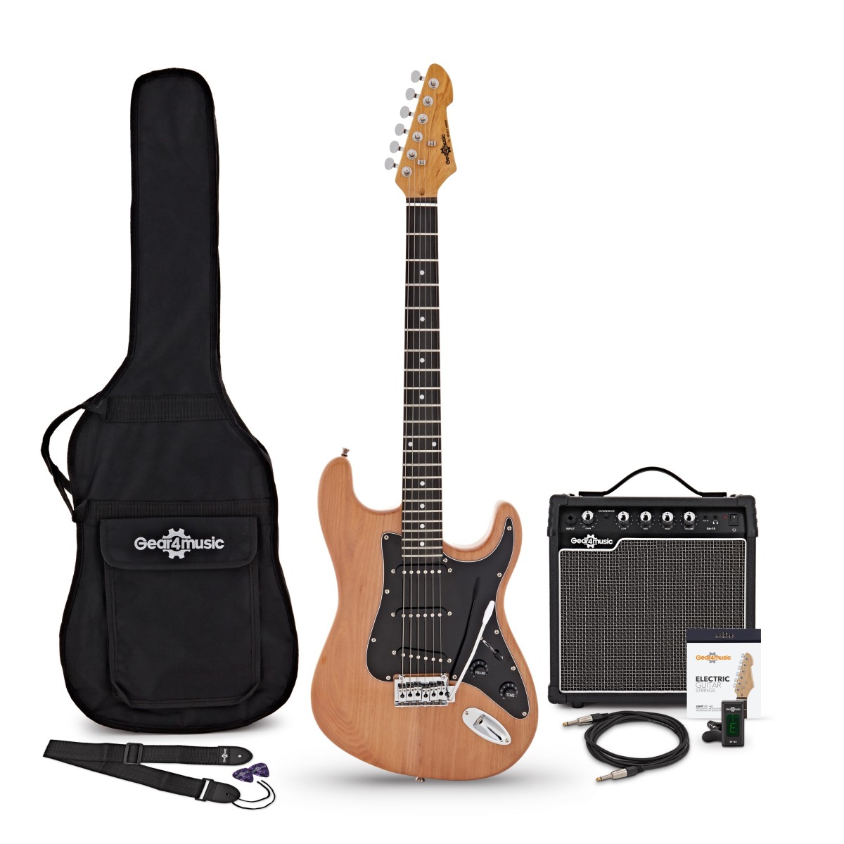 LA Select Electric Guitar Natural 15W Guitar Amp Accessory Pack