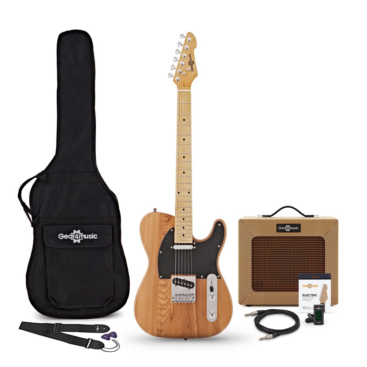Knoxville Electric Guitar Natural 15W Tweed Amp Accessory Pack
