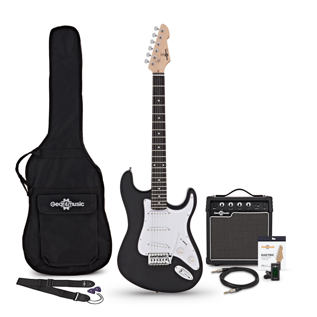 LA Electric Guitar Black 10W Guitar Amp Accessory Pack