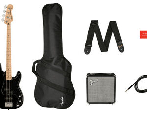 Squier Affinity Precision Bass Guitar PJ Pack in Black with Rumble 15W Amp