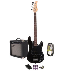 EastCoast PJ4 Bass Guitar Starter Pack in Black with 15W Amp & Accessories