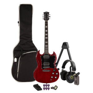 EastCoast GS10 Electric Guitar Silent Bundle in Cherry with Headphone Amp & Accessories