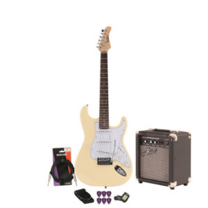 EastCoast ST1 Electric Guitar Starter Pack in Vintage White with 10W Amp & Accessories