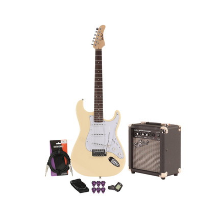 EastCoast ST1 Electric Guitar Starter Pack in Vintage White with 10W Amp & Accessories